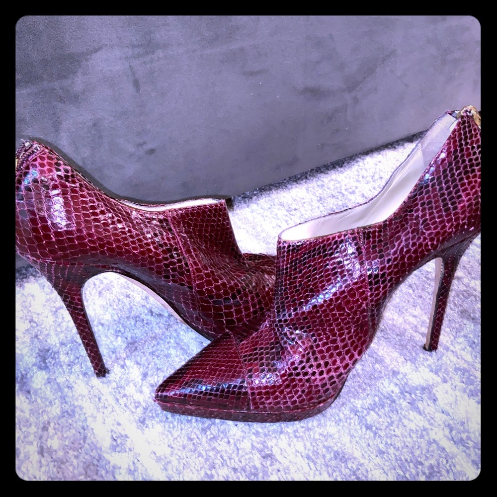 Jimmy Choo Burgundy Snakeskin Leather booties
